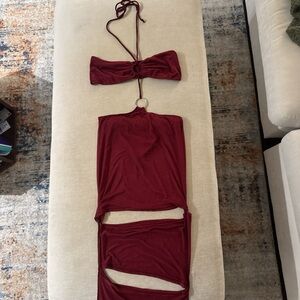 Burgundy Two-Piece Cutout Dress